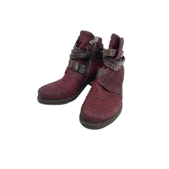A.S.98 Shoes - A.S.98 Burgundy Red Leather Rowen Snakeskin Ankle Boots 37